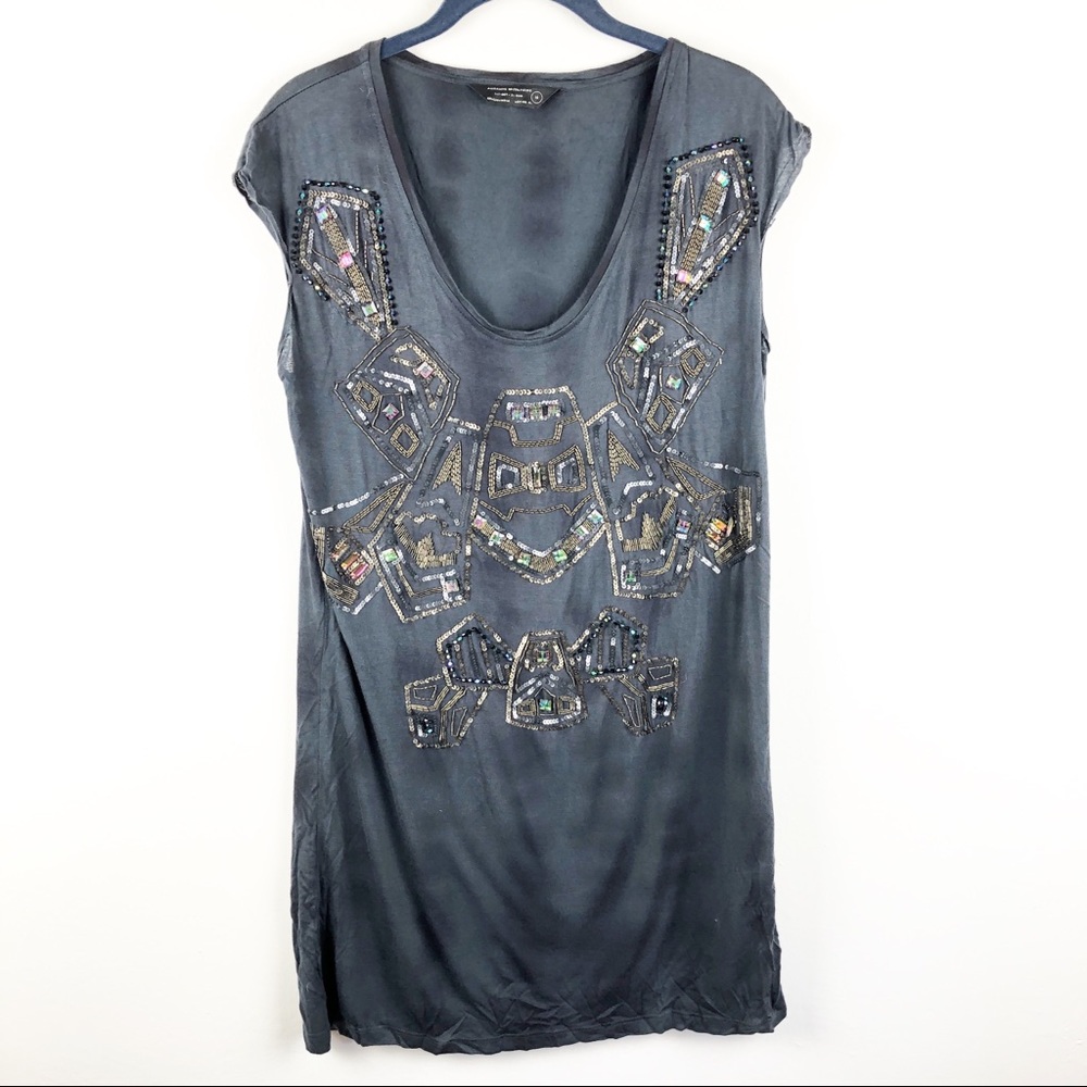 All Saints Embellished Sequin Tie Dye Tunic Dress